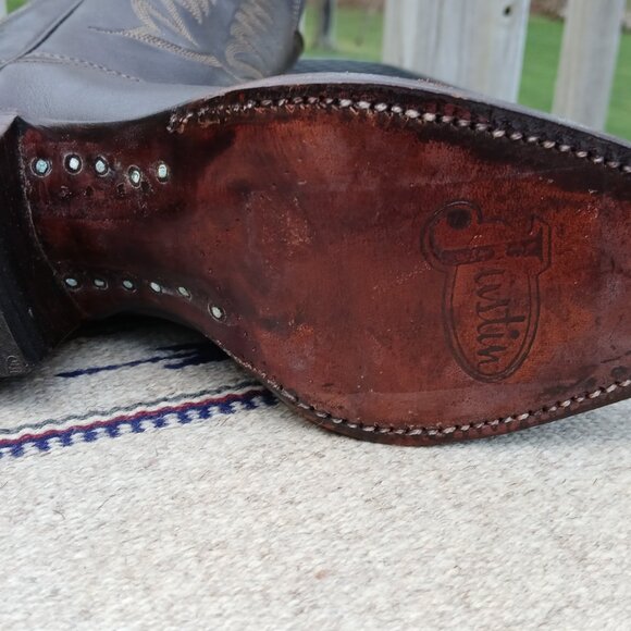 JUSTIN VINTAGE 80'S NWT DARK BROWN LEATHER WESTERN COWBOY BOOTS SIZE 7B B9648 - Picture 6 of 16